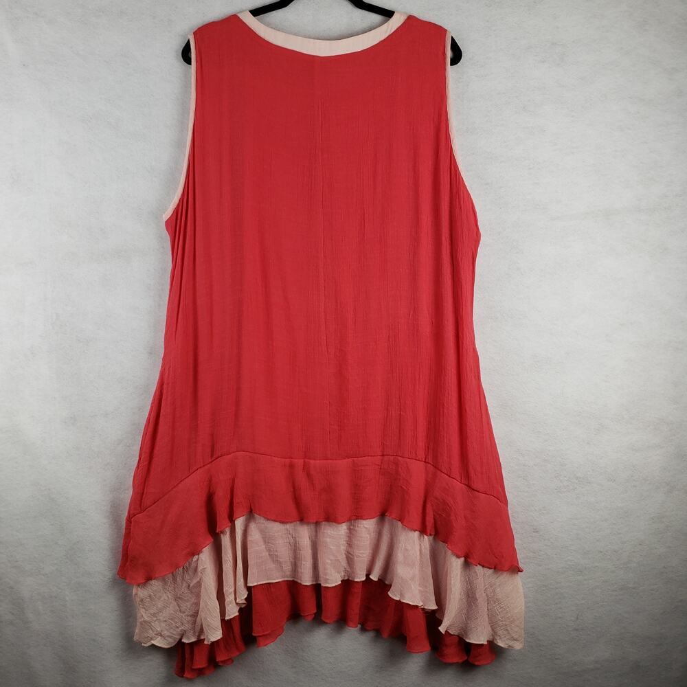 Ara Handmade Women's 2XL Tiered Layered‎ Tank Midi Dress Coral Pink Lagenlook - Picture 7 of 10